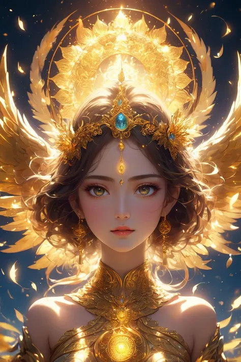 (anime:1.5), samsara wings, golden buddhism cycle of death, karmic cycle sparks, ((8k artistic)), ((surrealism concept art)), (award-winning photograph:1.5), soft natural volumetric cinematic perfect light, vivid cinematography, imagination, perfect anatomy, perfect detailed eyes, insane beauty, full body shot, bokeh, high detailed, masterpiece art, digital art painting, ultra detailed, LenkaizmART, ColorART, Leonardo Style, illustration, vector art, 1 girl, upper body,