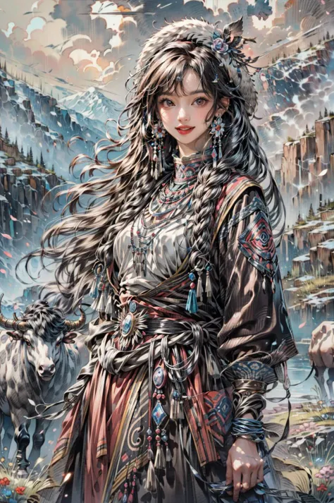 <(best quality, extremery best quality, masterpiece:1.4), (realistic, intricate details:1.4), (photorealistic:1.4), (extremely intricate:1.4), highres, ultra highres, ultra detailed, ultra-detailed, absurdres, incredibly absurdres, extremely detailed, high quality, high resolution, hyperrealistic, ultra-realistic, hyper-detailed, top quality, best, fine detail, massive detail, Highly detailed, extreme detailed, highest detailed, high-res, absolutely resolution, reflection, (refraction:1.4), (hyperrealism:1.4)>, BREAK, (1girl:1.3), solo, looking at viewer, (young cute beautiful 18-year-old girl:1.4), 3d face, (hand of Guido Daniele:1.4), beautiful girl, Beautiful face, pretty, girlface, kpop idol, supermodel, stunning innocent symmetry face, perfect body, medium breast, slim waist, slim legs, (high detailed skin:1.5), glowing eyes, goddess, natural skin texture, shiny skin, White skin, Beautiful detailed face, detailed face, real skin texture, cute delicate face, finely detailed face, golden ratio, golden ratio face, expressive eyes, perfect face, perfect skin, flawless face, clear face, shiny hair, pale skin, Proper body proportion, perfect anatomy, realistic skin texture, luscious lips, glossy lips, natural makeup, beautiful bright pupils, slender figure, intricate eyes, detailed pupils, detailed face and eyes, longeyelashes, blush, good hand, perfect hands, pretty face, beautiful female bodies, finely detailed skin, oily shiny skin, clean facial features, an extremely delicate and beautiful, cute & girly, beautiful detailed eyes, stars in the eyes, detailed simmetric eyes, perfect smooth skin texture, BREAK, (((((brilliant colors, (Tibetan, fur hat, front view, dancing, Prairie, sunset, mountain, Yak, sheep, ride a pink horse, river, pink horses on the river, Wolf:1.4), (Tibetan girl, bonfire, surrounded by vast grasslands, Tibetan tent, traditional clothes, braids, peaceful atmosphere, mountainous backdrop, camping trip, authentic cultural experience, night sky full of stars, crackling fire sounds, quiet whispers, hushed conversations, Tibetan tea, warm blankets, tranquil silence, crisp air, soulful melodies, traditional musical instruments, a sense of belonging, bonding with nature, quiet reflection:1.4), (smile, blush, Pink hair, Pink eye, long hair, Pink eyelashes, Pink lips, Pink lip colour, Eyes glowing Pink, flat bangs, happy expression, warm smile, cute smile, smiling:1.4), (long_hair, mountain background, forest, river in background, landscape, water reflection, outdoors:1.3), (night, Night time, moon light, Golden Hour, sky, landscape, stars, starry, galaxy sky, milky way:1.3), (mountains, full moon background, moutains, breeze, dust is drifting, ethereal, scenery, nature, mysterious background, fog, wind:1.2), (iridescent colors, Iridescence, mysterious, fantasy background, fantasy, open mouth:1.2), (Luminescent Particles:1.3), (fullbody:1.2), (eye focus, face focus, character focus, close-up face:1.2), (dutch angle, cowboy shot:1.3), colorful refraction)))), BREAK, <cinematic portrait, analog film photography, film emulation, bokeh, blurry noise background, watercolor, available light, detailed light, volumetric fog, beautiful lighting, Rembrandt lighting, Cinematic, pixel art, game art, key visual, surreal, PBR Texturing, Anisotropic Filtering, Maximum Clarity And Sharpness, Albedo And Specular Maps, Multi-Layered Textures, Surface Shading, Sub-Pixel Convolution, Sub-Pixel Convolution, Accurate Simulation Of Light-Material Interaction, blurry foreground, broad light, volumetric light effect, matte painting, perfectly defined features, volumetric lighting, Tone Mapping, Lumen Reflections, Global illumination, Ray Tracing, Screen Space Global Illumination, Accent Lighting, 32k, Natural Lighting, volumetric, cinematic masterpiece, Rule of thirds, high dynamic range, Multi-exposure HDR capture, cinematic render, game cg cinematic, atmospheric perspective, scene, epic dynamic frame, motion blur, ((cinematic look, Film look)), rim light, 4k textures, adobe lightroom, photolab, insane details, hyperdetailed, exposure blend, professional color grading, professional color correction, aerial perspective, particles and dust in beams of light, cinematic scene, dynamic lighting, sharp details, lomography, soft focus, light leaks, bold hues, atmospheric depth, (explosive light and shadow:1.2), aesthetics, intricate designs, ultra realistic digital art, (zentangle, mandala, tangle, entangle), (fractal art), elegant, vivid colours, floating particles, particles, dramatic, epic, (ink drawing, oil painting detailed), (dramatic lighting:1.2), RAW, huge filesize, extremery detailed CG, Photo, 8k uhd, cinematic atmosphere, trending on artstation, award-winning glamour photograph, highly detailed photo, official art, beautiful and aesthetic, unity 8k wallpaper, beautiful, highly detailed CG illustration, best illustration, intricate, Amazing, emotional, analog, painting, digital painting, concept art, Oil Painting, illustration, Classical art, Renaissance, Romanticism, Neoclassicism, Color Palette, depth and contrast, Vibrant colors, saturated, rich saturation, color harmony, vivid palette, concept-art, design style, detail character, concept render, colorful, analog photography, dreamy atmosphere, specular highlights, atmospheric lighting, (dynamic angle, dynamic pose :1.3), (shiny, clothes reflecting light, lens flare, bloom effect, light particle, lens glare:1.3), realistic lighting, cinematic light, (cinematic lighting), light in the face, soft lighting, saturated colors, detailed background, sharp focus, 8k high definition, perspective, Master Composition, roughness, post-processing, soft shadows, realistic shadows, ambient occlusion, ray-tracing, subsurface scattering, photon mapping, physically-based rendering, octane rendering, unreal engine 5, ue5 rendering, Adobe After FX, dslr, RTX, Best character details, radiosity, sharp, antialiased, RAW photo, HDR, 8k, 4k, (((Photographed by Roger Deakins, using a RED Monstro 8K VV camera and a series of high-end lenses))), ((Hasselblad photography)), (film grain:1.4), Kodak portra 400, ((Fujifilm X-T5)), professional photograph, depth of field, caustics, Broad lighting, diffuse lighting, rim lighting, two tone lighting, textile details, visible pores, high resolution scan, professionally color graded, photographic reality, automatic white balance, best lighting, detailed shadow, high contrast, strong light and shadow>, (PureErosFace_V1:0.7), (ulzzang-6500:0.7), <lora:epiNoiseoffset_v3:2>, <lora:add_detail:0.7>, <lora:hipoly_3dcg_v7-epoch-000012:0.7>, (kbxll:0.7), <lora:more_details:0.7>, <lora:Tibetan_v1:0.9>