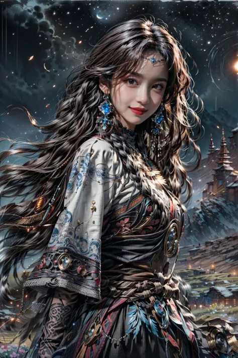 <(best quality, extremery best quality, masterpiece:1.4), (realistic, intricate details:1.4), (photorealistic:1.4), (extremely intricate:1.4), highres, ultra highres, ultra detailed, ultra-detailed, absurdres, incredibly absurdres, extremely detailed, high quality, high resolution, hyperrealistic, ultra-realistic, hyper-detailed, top quality, best, fine detail, massive detail, Highly detailed, extreme detailed, highest detailed, high-res, absolutely resolution, reflection, (refraction:1.4), (hyperrealism:1.4)>, BREAK, (1girl:1.3), solo, looking at viewer, (young cute beautiful 18-year-old girl:1.4), 3d face, (hand of Guido Daniele:1.4), beautiful girl, Beautiful face, pretty, girlface, kpop idol,  supermodel, stunning innocent symmetry face, perfect body, medium breast, slim waist, slim legs, (high detailed skin:1.5), glowing eyes, goddess, natural skin texture, shiny skin, White skin, Beautiful detailed face, detailed face, real skin texture, cute delicate face, finely detailed face, golden ratio, golden ratio face, expressive eyes, perfect face, perfect skin, flawless face, clear face, shiny hair, pale skin, Proper body proportion, perfect anatomy, realistic skin texture, luscious lips, glossy lips, natural makeup, beautiful bright pupils, slender figure, intricate eyes, detailed pupils, detailed face and eyes, longeyelashes, blush, good hand, perfect hands, pretty face, beautiful female bodies, finely detailed skin, oily shiny skin, clean facial features, an extremely delicate and beautiful, cute & girly, beautiful detailed eyes, stars in the eyes, detailed simmetric eyes, perfect smooth skin texture, BREAK, (((((brilliant colors, (Tibetan, fur hat, front view, dancing, Prairie, sunset, mountain, Yak, sheep, ride a pink horse, river, pink horses on the river, Wolf:1.4), (Tibetan girl, bonfire, surrounded by vast grasslands, Tibetan tent, traditional clothes, braids, peaceful atmosphere, mountainous backdrop, camping trip, authentic cultural experience, night sky full of stars, crackling fire sounds, quiet whispers, hushed conversations, Tibetan tea, warm blankets, tranquil silence, crisp air,   soulful melodies,  traditional musical instruments, a sense of belonging, bonding with nature, quiet reflection:1.4), (smile, blush, Pink hair, Pink eye, long hair, Pink eyelashes, Pink lips, Pink lip colour, Eyes glowing Pink, flat bangs, happy expression, warm smile, cute smile, smiling:1.4), (long_hair, mountain background, forest, river in background, landscape, water reflection, outdoors:1.3), (night, Night time,  moon light,  Golden Hour, sky, landscape, stars, starry, galaxy sky, milky way:1.3), (mountains,    full moon background,  moutains, breeze,  dust is drifting, ethereal, scenery, nature, mysterious background, fog, wind:1.2),  (iridescent colors, Iridescence, mysterious, fantasy background, fantasy, open mouth:1.2), (Luminescent Particles:1.3), (fullbody:1.2), (eye focus,  face focus, character focus, close-up face:1.2), (dutch angle,  cowboy shot:1.3), colorful refraction)))), BREAK, <cinematic portrait, analog film photography, film emulation, bokeh, blurry noise background, watercolor, available light, detailed light,  volumetric fog,  beautiful lighting,  Rembrandt lighting,  Cinematic, pixel art,  game art,  key visual,  surreal,   PBR Texturing,   Anisotropic Filtering, Maximum Clarity And Sharpness, Albedo And Specular Maps, Multi-Layered Textures, Surface Shading, Sub-Pixel Convolution,  Sub-Pixel Convolution,  Accurate Simulation Of Light-Material Interaction, blurry foreground, broad light, volumetric light effect, matte painting, perfectly defined features, volumetric lighting, Tone Mapping, Lumen Reflections, Global illumination, Ray Tracing, Screen Space Global Illumination, Accent Lighting, 32k, Natural Lighting, volumetric, cinematic masterpiece, Rule of thirds, high dynamic range, Multi-exposure HDR capture, cinematic render, game cg cinematic, atmospheric perspective, movie scene, epic dynamic frame, motion blur, ((cinematic look, Film look)), rim light, 4k textures, adobe lightroom, photolab, insane details, hyperdetailed, exposure blend, professional color grading, professional color correction, aerial perspective, particles and dust in beams of light, cinematic scene, dynamic lighting, sharp details, lomography, soft focus, light leaks, bold hues, atmospheric depth, (explosive light and shadow:1.2), aesthetics, intricate designs, ultra realistic digital art, (zentangle, mandala, tangle, entangle), (fractal art), elegant, vivid colours, floating particles, particles, dramatic, epic, (ink drawing, oil painting detailed), (dramatic lighting:1.2), RAW, huge filesize, extremery detailed CG, Photo, 8k uhd, cinematic atmosphere, trending on artstation, award-winning glamour photograph, highly detailed photo, official art, beautiful and aesthetic, unity 8k wallpaper, beautiful, highly detailed CG illustration, best illustration, intricate, Amazing, emotional, analog, painting, digital painting, concept art, Oil Painting, illustration, Classical art, Renaissance, Romanticism, Neoclassicism, Color Palette, depth and contrast, Vibrant colors, saturated, rich saturation, color harmony, vivid palette, concept-art, design style, detail character, concept render, colorful, analog photography, dreamy atmosphere, specular highlights, atmospheric lighting, (dynamic angle, dynamic pose :1.3), (shiny, clothes reflecting light, lens flare, bloom effect, light particle, lens glare:1.3), realistic lighting, cinematic light, (cinematic lighting), light in the face, soft lighting, saturated colors, detailed background, sharp focus, 8k high definition, perspective, Master Composition, roughness, post-processing, soft shadows, realistic shadows, ambient occlusion, ray-tracing, subsurface scattering, photon mapping, physically-based rendering, octane rendering, unreal engine 5, ue5 rendering, Adobe After FX, dslr, RTX, Best character details, radiosity, sharp, antialiased, RAW photo, HDR, 8k, 4k, (((Photographed by Roger Deakins, using a RED Monstro 8K VV camera and a series of high-end lenses))), ((Hasselblad photography)), (film grain:1.4), Kodak portra 400, ((Fujifilm X-T5)), professional photograph, depth of field, caustics, Broad lighting, diffuse lighting, rim lighting, two tone lighting, textile details, visible pores, high resolution scan, professionally color graded, photographic reality, automatic white balance, best lighting, detailed shadow, high contrast, strong light and shadow>, (PureErosFace_V1:0.7), (ulzzang-6500:0.7), <lora:epiNoiseoffset_v3:2>, <lora:add_detail:0.7>, <lora:hipoly_3dcg_v7-epoch-000012:0.7>, (kbxll:0.7), <lora:more_details:0.7>,  <lora:Tibetan_v1:0.9>