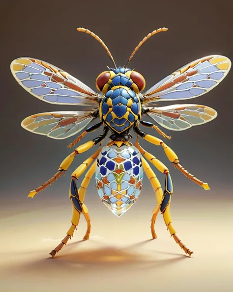 zellij style, Glass-plated Wasp, fairy tale, Muted Colors, opulent, concept art, D&D, <lora:Zellij:1> zlj-xl