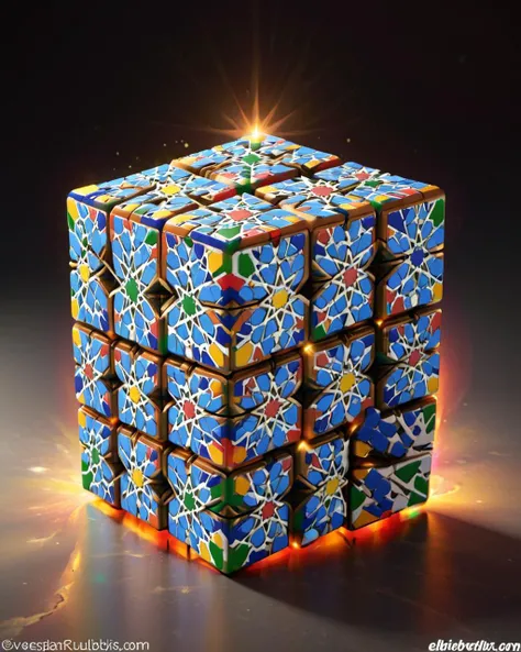 concept art, elegant Rubik's cube, Stars in the sky, studio lighting, 800mm lens, digital art, good-looking, <lora:Zellij:1.2> zlj-xl