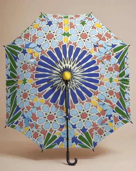made of Moroccan mosaic print, concept art, POV shot of a Electroluminescent Umbrella, elegant, <lora:Zellij:1> zlj-xl