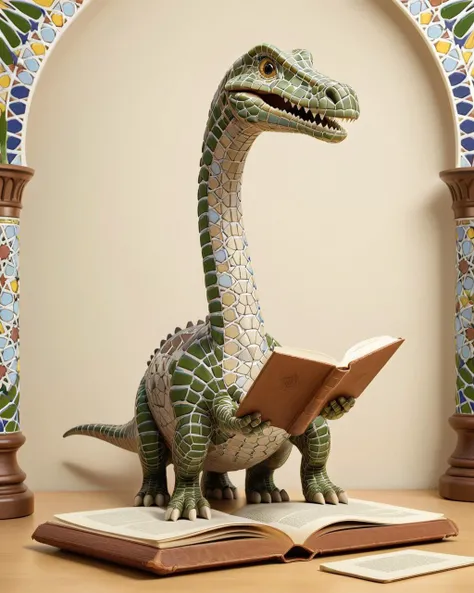 made of Moroccan mosaic print, concept art, Mean Diplodocus Reading, Sepia filter, <lora:Zellij:1> zlj-xl