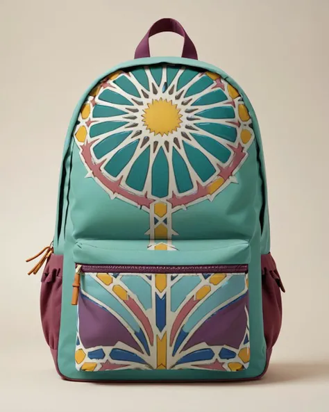 concept art, elegant, Ancient Teal and Plum Backpack, side lit, 35mm,   <lora:Zellij:1.0> zlj-xl,