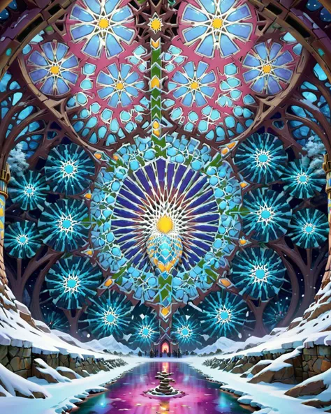 concept art, Fractal, Winter, Wide view, science fiction, psychedelic, <lora:Zellij:1.2> zlj-xl