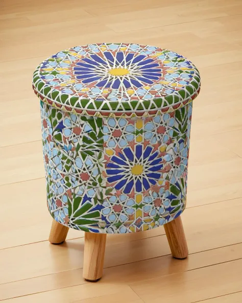 made of Moroccan mosaic print, forest, flawless beautiful [Punks|Honduran] (Stool:1.1) , Very wide view, three colors, adobe lightroom, <lora:Zellij:1.0> zlj-xl-