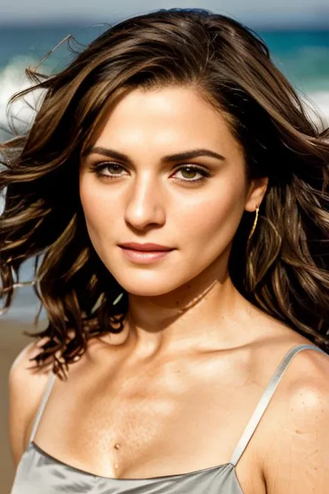 <lora:r4ch3lw41sz:0.9>, a Realistic Full Body Portrait of a r4ch3lw41sz woman with brown eyes and Short Dark Hair style, beautiful, detailed face, perfect eyes, (highly detailed skin:1.1), wearing casual style,  beach at sunset background, soft lighting, professional Photography, Photorealistic, detailed eyes, RAW, analog, sharp focus, 8k, HD, DSLR, high quality, Fujifilm XT3, film grain, award winning, masterpiece