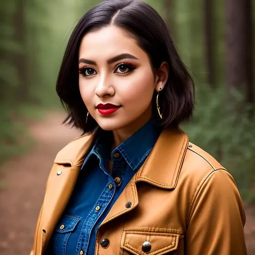 <lora:r4ch3lw41sz:0.9>, a Realistic Full Body Portrait of a r4ch3lw41sz woman with brown eyes and Short Dark Hair style, makeup, jewlery, red lips, beautiful, detailed face, perfect eyes, (highly detailed skin:1.1), wearing jeans and jacket, forest background, soft lighting, professional Photography, Photorealistic, detailed eyes, RAW, analog, sharp focus, 8k, HD, DSLR, high quality, Fujifilm XT3, film grain, award winning, masterpiece