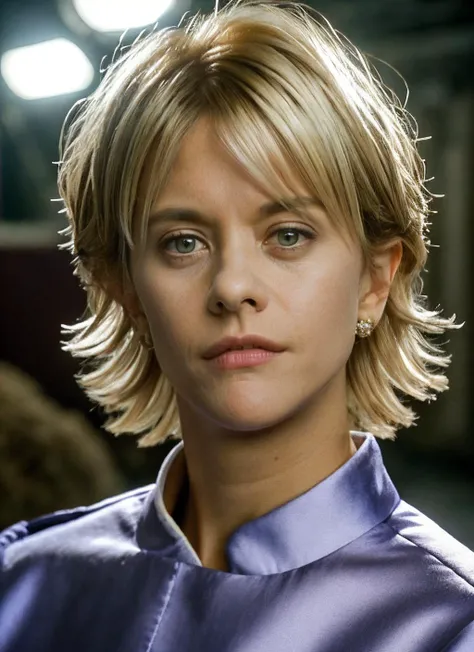 portrait of skswoman, scared , wearing designer wear , with medium blonde A-line haircut , background hen house epic (photo, studio lighting, hard light, sony a7, 50 mm, matte skin, pores, colors, hyperdetailed, hyperrealistic), <lyco:Meg RyanV7:1.2>