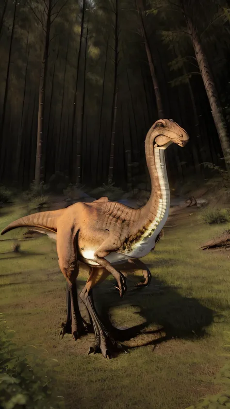 <lora:Gallimimus:1>, Gallimimus, Gallimimus dinosaur, dinosaur, feathered dinosaur, Cretaceous, Cretaceous period, Cretaceous background, forest, detailed background, highly detailed face, extremely detailed, high quality, best quality
