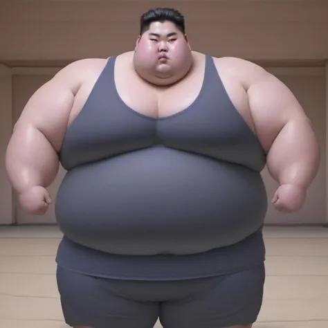<lora:runga_8.1:0.75>thick arms, fat japanese young man, obese, superchub, male focus, fattest, fat,(navy cotton thin tank top:3.0),in city,