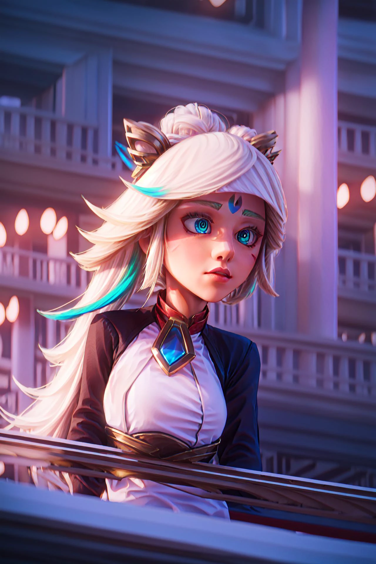 best quality, intricate details,
1girl, <lora:MythmakerIrelia:0.8>multicolored hair, hair ornament, facial mark, (white hair:1.2), green eyes, bangs, jewelry, gradient hair,
nebula background, space, stars, planets, darkness,
<lora:illuminationStyle_v2Epoch3:0.8>
