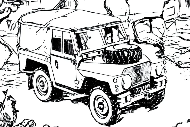 land rover, lineart