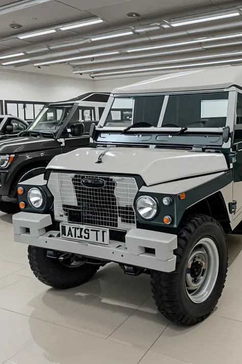 brand new land rover in a showroom at a car dealership, low angle, spotless, shiny,
<lora:Land_Rover_Lightweight:1>