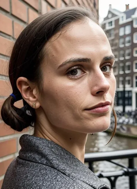 portrait of sks woman in Amsterdam, at the Anne Frank House, by Flora Borsi, style by Flora Borsi, bold, bright colours, ((Flora Borsi)), by William Eggleston, <lora:lora-small-jordana-brewster-v1:1>