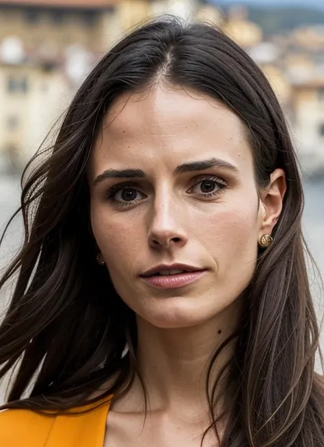 portrait of sks woman in Florence, at the Ponte Vecchio, by Flora Borsi, style by Flora Borsi, bold, bright colours, ((Flora Borsi)), by Jimmy Nelson, <lora:lora-small-jordana-brewster-v1:1>