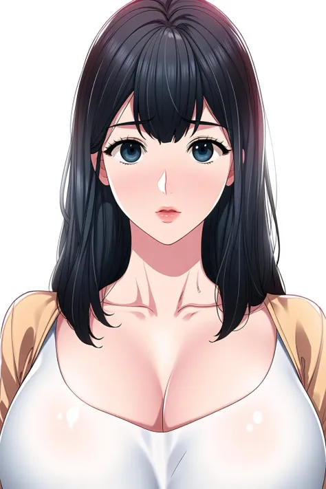 Simple White Background,
white shirt,cleavage, collarbone,off shoulders,bra strap,
<lora:Seung_tae_TeacherTraining-KK77-V1:0.7>,
Black hair,blue eyes, blunt bangs, Long hair,
<lora:Oda_Non_Style-KK77-V2:0.3>,<lora:more_details:0.1>,
1 girl, 20yo,Young female,Beautiful Finger,Beautiful long legs,Beautiful body,
Beautiful Nose,Beautiful character design, perfect eyes, perfect face,expressive eyes,perfect balance,
looking at viewer,(Focus on her face),closed mouth, (innocent_big_eyes:1.0),(Light_Smile:0.3),
official art,extremely detailed CG unity 8k wallpaper, perfect lighting,Colorful, Bright_Front_face_Lighting,White skin,
(masterpiece:1.0),(best_quality:1.0), ultra high res,4K,ultra-detailed,
photography, 8K, HDR, highres, absurdres:1.2, Kodak portra 400, film grain, blurry background, bokeh:1.2, lens flare, (vibrant_color:1.2),professional photograph,
(Beautiful,large_Breasts:1.4), (beautiful_face:1.5),(narrow_waist),