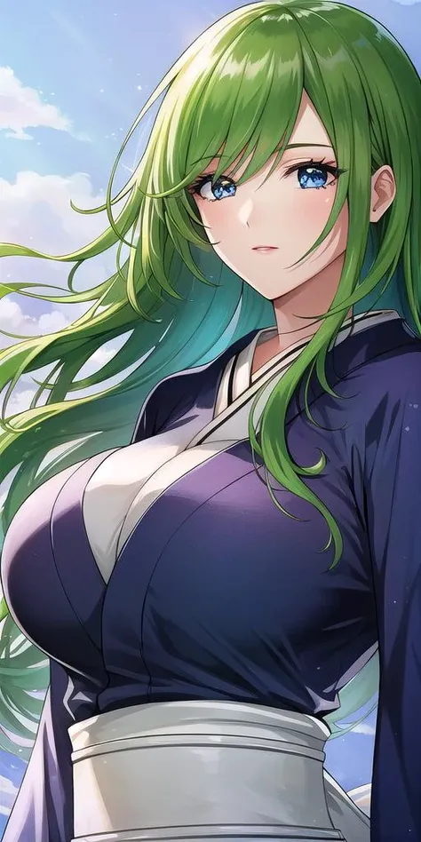 <lora:EmiliaJeniusV2:0.7> emiliajenius, huge_breasts, huge_breasts, standing, solo, kimono, starry_sky, green_hair,, masterpiece, best_quality, detailed_face, detailed_eyes, highres, beautiful, detailed,