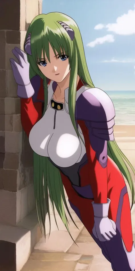 masterpiece, best_quality, highres, <lora:EmiliaJenius:0.65>, EmiliaJenius, large_breasts, bodysuit, solo, armor