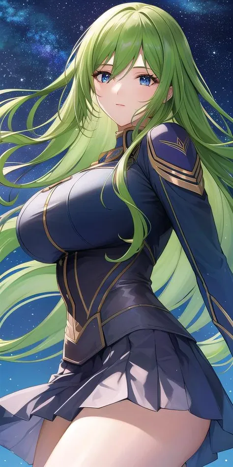 <lora:EmiliaJeniusV2:0.7> emiliajenius, huge_breasts, huge_breasts, standing, solo, skirt_suit, starry_sky, green_hair,, masterpiece, best_quality, detailed_face, detailed_eyes, highres, beautiful, detailed,