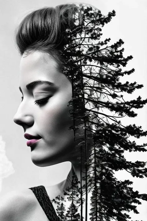 breathtaking <lora:DoubleEx:1>,DoubleEx,double exposure,solo,1girl,tree,realistic,closed eyes,upper body,crown,monochrome,lips, . award-winning, professional, highly detailed