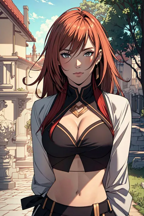 <lora:JishukaV2:0.7>, Jishuka, (lord outfit, midriff), standing, medium shot, looking at viewer, solo, upper body
(8k, RAW photo, best quality, depth of field, ultra high res:1.2), (absurdres, intricate, photorealistic, masterpiece, ultra-detailed:1.3, cinematic lighting), shot at eye level, on a Fujifilm X-T4 with a 50mm lens, outdoors, modelstyle photography setting