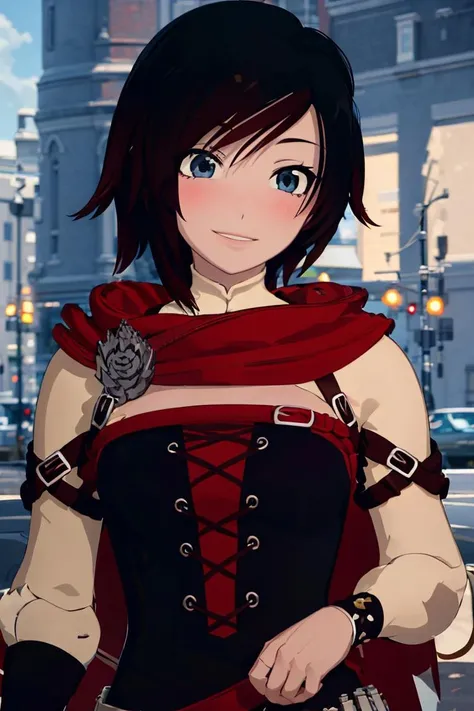 ((masterpiece,best quality)), absurdres,
<lora:Ruby_RWBY_Anime_MoreTagsAbsorbed:0.9>, Ruby_RWBY,
upper body, detailed eyes, blushing, cute, smiling,