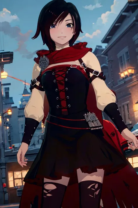 ((masterpiece,best quality)), absurdres,
<lora:Ruby_RWBY_Anime_MoreTagsAbsorbed:0.9>, Ruby_RWBY,
solo, smiling, looking at viewer, cowboy shot,
cinematic composition, dynamic pose,