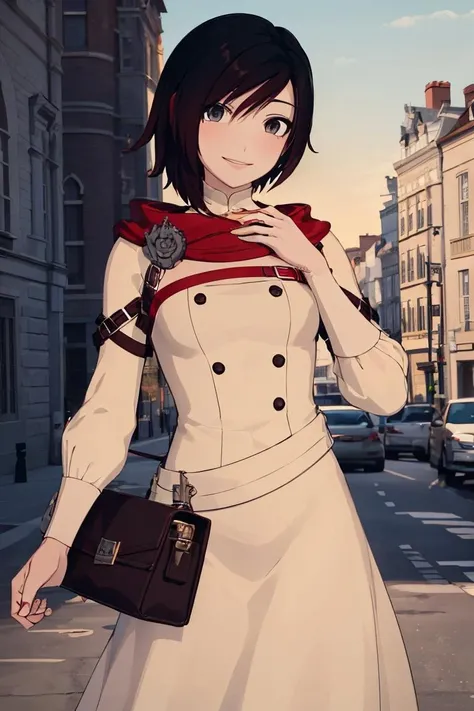 ((masterpiece,best quality)), absurdres,
long white dress,
<lora:Ruby_RWBY_Anime_LessTagsAbsorbed:0.7>, Ruby_RWBY,
solo, smiling, looking at viewer, cowboy shot,