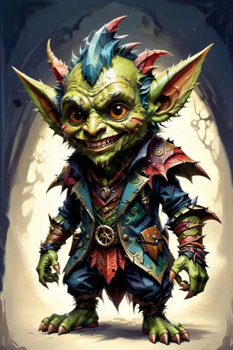 best quality, masterpiece, cute goblin with trickster's grin, intricate details, whimsical, magical, <lora:DonMG30T00nXL:0.8> DonMG30T00nXL