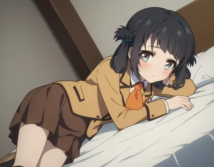 score_9, score_8_up, score_7_up, source_anime,
miunashiodome, <lora:miuna-shiodome-s1-ponyxl-lora-nochekaiser:1>,
miuna shiodome, long hair, blue eyes, black hair, twintails, hair rings, folded hair,
skirt, school uniform, socks, blazer, neckerchief, long sleeves, brown skirt, brown blazer,
indoors, bed, bed room, on side, blush, drunk,
looking at viewer, cowboy shot, dutch angle, solo,