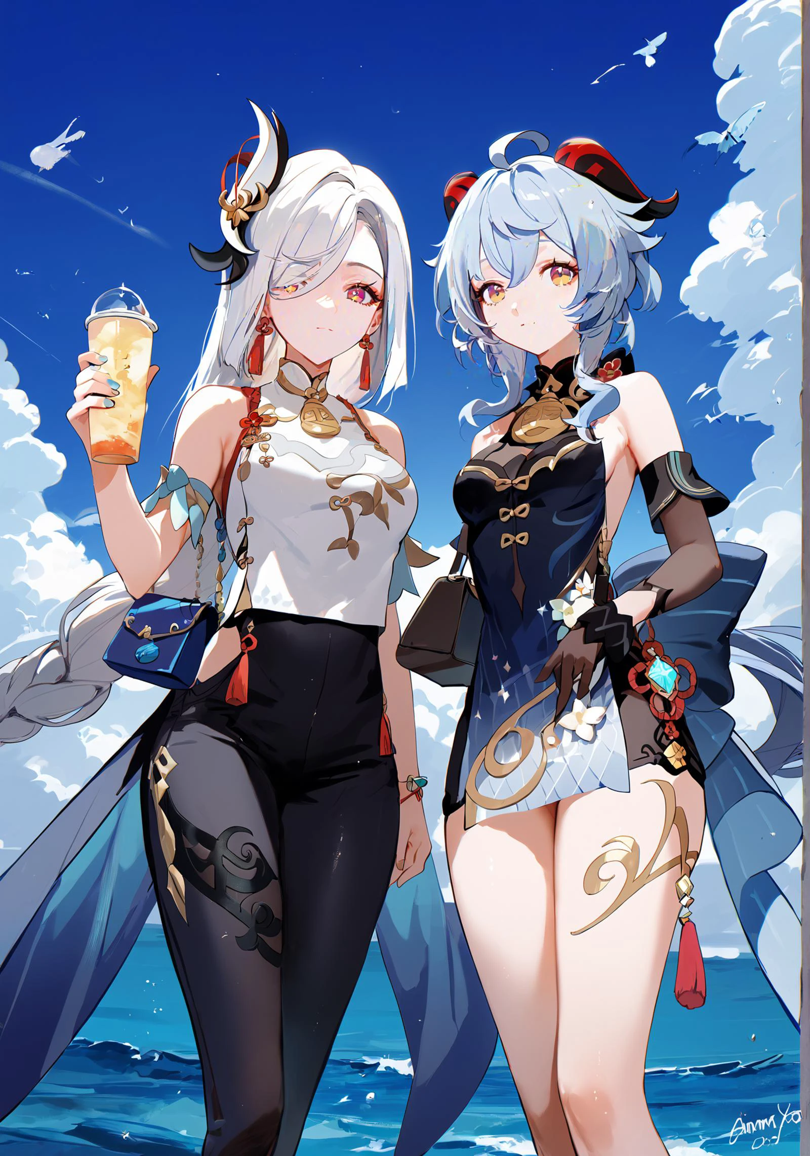 score_9, score_8_up, score_7_up, score_6_up, 8k,
8k, best quality, masterpiece, (ultra-detailed:1.1), (high detailed skin),
<lora:ganshenxianre-pony-Tanger-000003:0.8>, 2girls, ganyu \(genshin impact\),Ganyu's casual clothes, shenhe \(genshin impact\),Shenhe's new year's clothes,
((finely_detailed)), fine_fabric_emphasis,
((glossy)), full_shot, <lora:agm-artist-richy-v1_pdxl:0.7>,