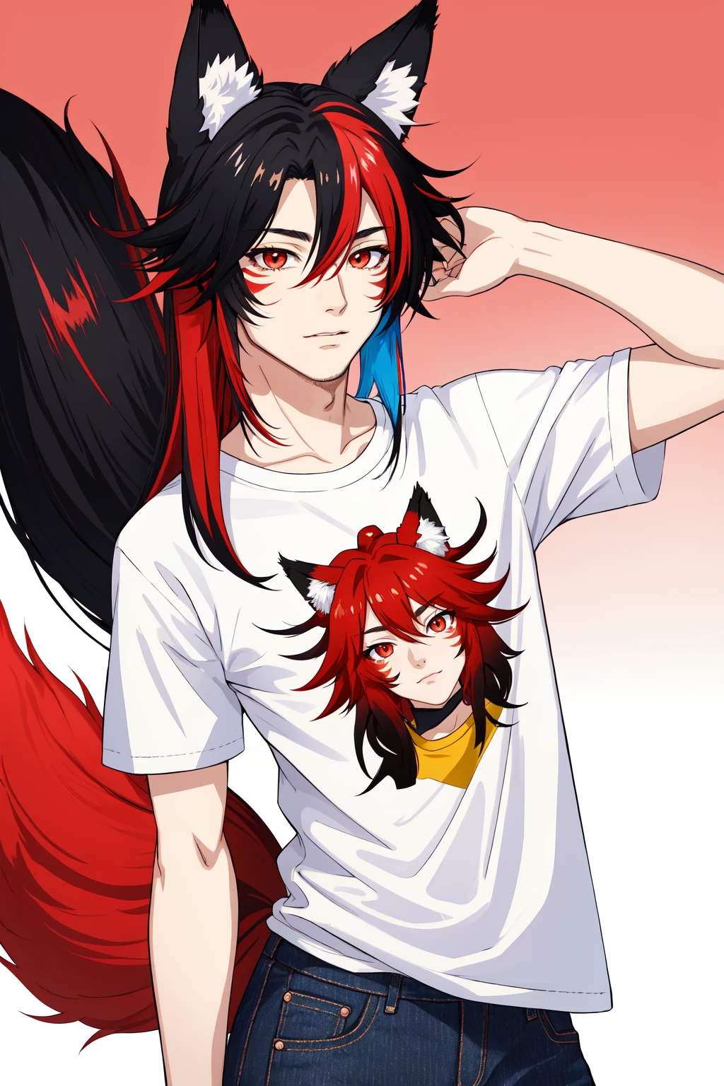EarthFoxNoGender, 1 boy, tshirt, jeans