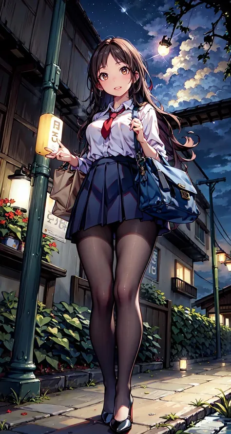 masterpiece),(intricate details),1girl,mature female,brown eyes,Sleek long hair, ,large breasts
BREAK
school uniform,ribborn,pleated skirt,pantyhose,high heels,depth of field,looking at viewer,random view,((standing on the , Outdoor_garden_with_a_variety_of_herbs,)),((upper body)),laughing AND smoke
BREAK
moon,night,meteor,hanabi,bus stop,((cumulonimbus)),from below:1.2,