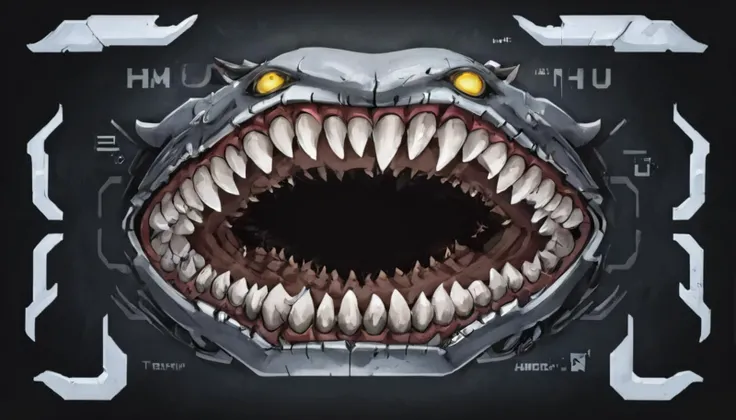 <lora:testcyber-000002:1> hud, graphic, elements, <lora:mimics-sdxl-prod-e:0.8> mimic, large teeth, gaping maw