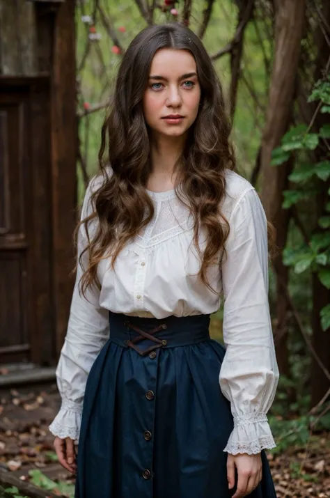 A stunning intricate full color portrait of  a  28 year old woman, 19th-century peasant clothes, Les Misrables movie set, epic character composition,by ilya kuvshinov, alessio albi, nina masic,sharp focus, subsurface scattering, f2, 35mm,portrait from above, film grain <lora:talidova:1>