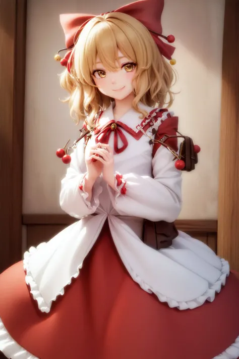 (masterpiece, best quality:1.2), <lyco:touhou_satsuki-11:1.0>, cowboy shot, solo, 1girl, satsuki rin, smile, looking at viewer, hair bow, ribbon, long sleeves, red skirt