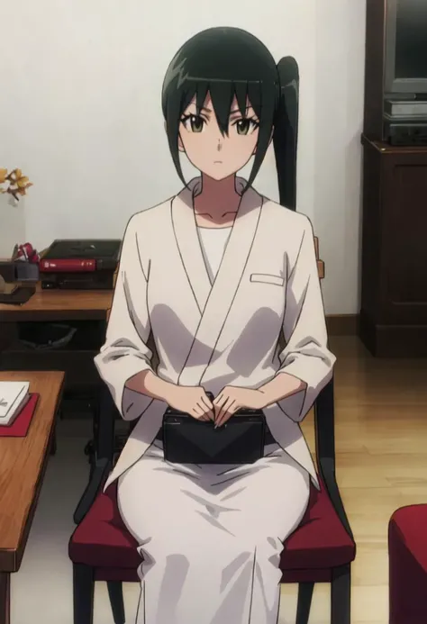 {safe:1.10}, best quality, masterpiece, highres, solo, {mitsuba_mutsumi_seitokaiyakuindomo:0.90}, sitting, sitting on chair, chair, cowboy_shot, looking at viewer
