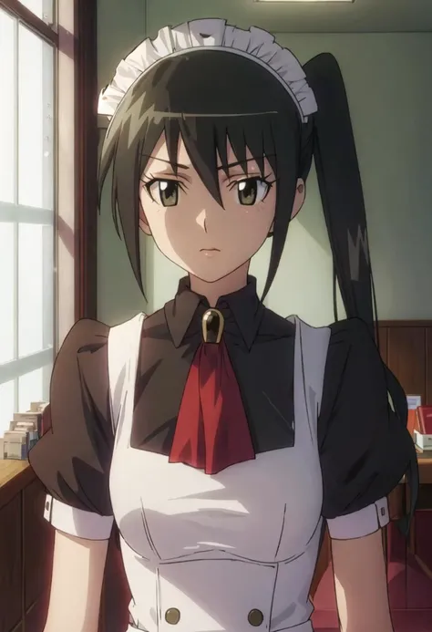 best quality, masterpiece, highres, solo, {mitsuba_mutsumi_seitokaiyakuindomo:0.90}, {maid:1.40}, {long maid dress:1.15}