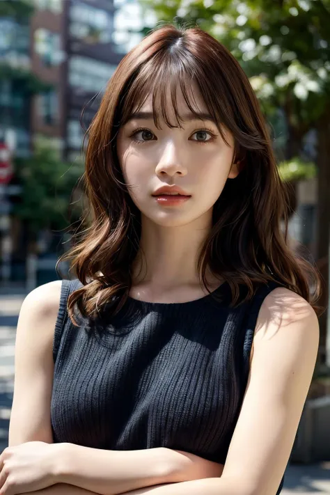 Best quality, masterpiece, ultra high res, (photorealistic:1.4), raw photo,1girl, solo, realistic, looking at viewer, parted lips,simple background, upper body, black dress, <lora:makina69_kaedekaren_v2.0:1>