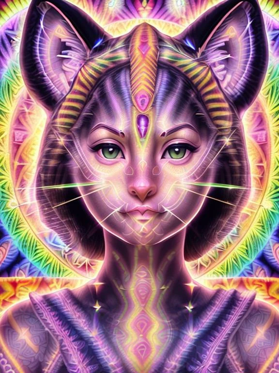 (night sky with stars and planet), (advanced civilization), beautiful womans face, (Egyptian statue), metallic, smooth, (black obsidian:1.4), electrical, glowing lights, sacred geometry, (perfect geometry:1.4), power, very colorful, psychedelic colors, (glowing egyptian hieroglyphs:1.3), (highly intricate detailed face:1.4), (photorealistic:1.3), (3d cgi rendering:0.5), (external light source:1.3), (advanced complex shading:1.3), (feline like eyes:1.2), (cat like eyes:1.2), (cat like female face:1.3), (complex sacred geometric patterns:1.3), (alex grey:1.8), (bright psychedelic colors:1.5), high energy glowing, <lora:Hipoly3DModelLora-V110:0.4>, hiqcgbody