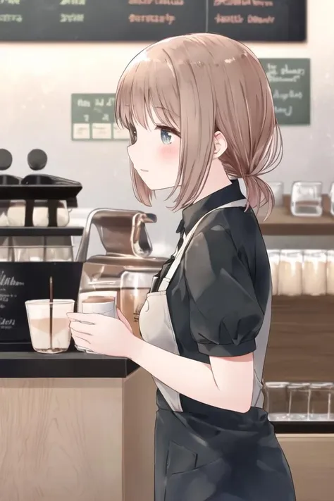 beautiful girl, barista, from side