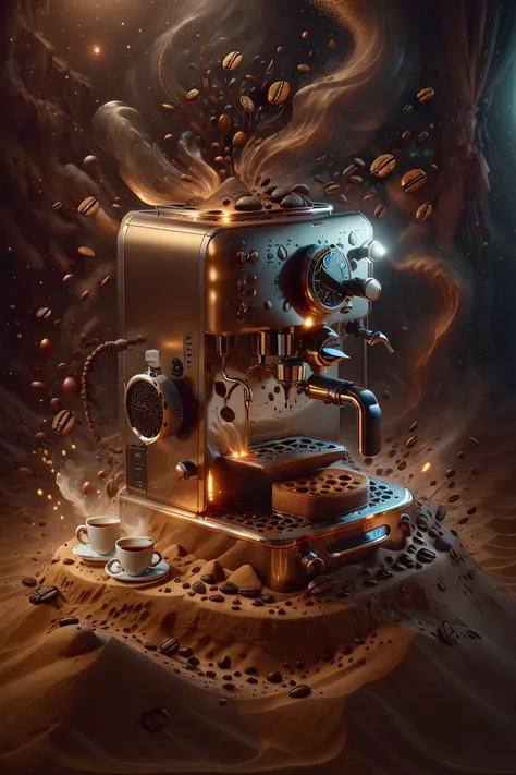 <lora:desertsand-style-darquelilly-v1:1> desertsand, coffee machine
