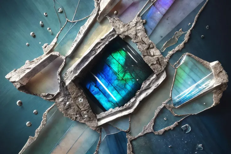 horror shocking, extremely perspective, warped fragmented, analog, antique, photorealistic surrealism graphic art, analog equipment, iridescent labradorite, calligraphy, crystalline confectionery, mineral ,wet atmosphere, delicate torn photo, film grain, double exposure, best quality, masterpiece