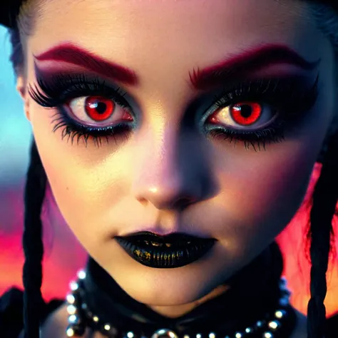 <lora:add-detail-xl:0.8> Very pretty Goth lady ,extremely high resolution, odd perfect eyes, scary hat, sinister smile, bag of toys, sharpen, photorealism, hdr, cinematic quality, cinematic lighting, voodoo, sinister, odd, hauntingly beautiful, 128k, with an x carved in the middle of his forehead with red liquid dripping out with hyper realistic faces, really pretty, 128k, cinematic quality, cinematic lighting, voodoo, sinister, diabolical, (Larry Carlson 1.3), behind at sunset, cinematic quality, cinematic lighting, voodoo, sinister,128k, hyper realistic, pastel colour palette,(mark ryden 1.3) <lora:bigeyes-xl-v1:0.8> big eyes, anime eyes   <lora:Desert_Festival:0.8> <lora:Female_Djs_v1:0.8> Female Dj