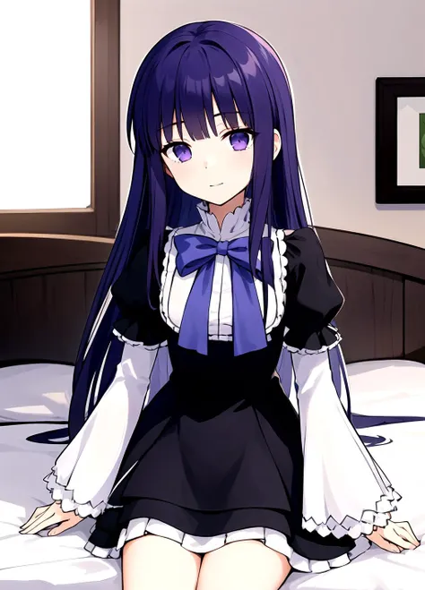 ((masterpiece)), ((best quality)), (ultra-detailed), anime style,on the bed, a cute girl, 1girl, solo, maid00, ((beautiful eyes))0, smile