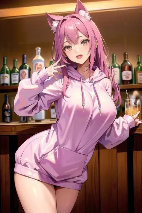 <lora:betterCuteAsian03:0.3> is posing for a photo in a sexy pose, (oversized_hoodie:1.3), colorful oversized_hoodie,
good hand,4k, high-res, masterpiece, best quality, head:1.3,((Hasselblad photography)), sharp focus, (cinematic lighting), night, soft lighting, dynamic angle, [:(detailed face:1.2):0.2],(((standing in a bar))), outside,   <lora:oversized_sweater:0.5>