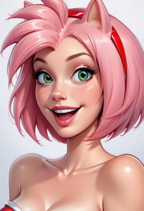score_9, score_8_up, score_7_up, masterpiece, high quality, dystlye, happy, upper body, portrait, Amy Rose,
