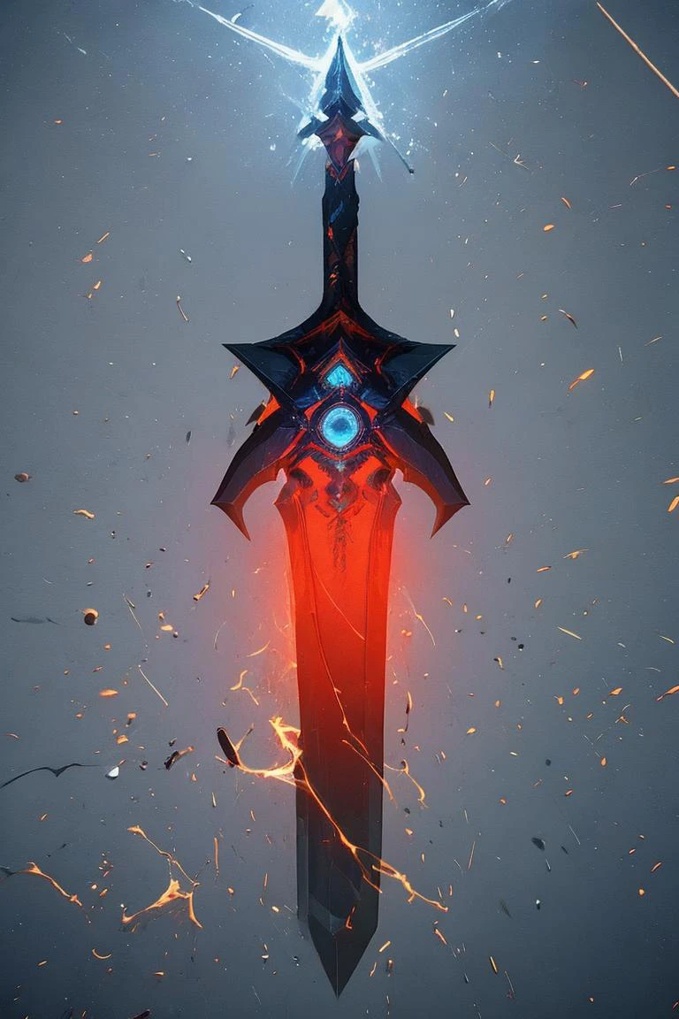 breathtaking full shot, hdr, dynamic lighting, (masterpiece, top quality, best quality, official art, beautiful and aesthetic:1.2),(8k, best quality, masterpiece:1.2), weapon, no humans, epic glowing ice short sword, fantasy, orange gemstone, light particles, reflective surface, still life, glowing weapon, floating, glowing, simple background, <lora:CGgameweaponicon hsw:1> CGgameweaponicon hsw <lora:magic circle_v2.0:0.25> magic circle, <lora:lcm-lora-sdv1-5:0.7>, masterpiece, award-winning, professional, highly detailed, glow effects, godrays, Hand drawn, render, 8k, octane render, cinema 4d, blender, dark, atmospheric 4k ultra detailed, cinematic, Sharp focus, big depth of field, Masterpiece, colors, 3d octane render, 4k, concept art, trending on artstation, hyperrealistic, Vivid colors, extremely detailed CG unity 8k wallpaper, trending on CGSociety, Intricate, High Detail, dramatic
