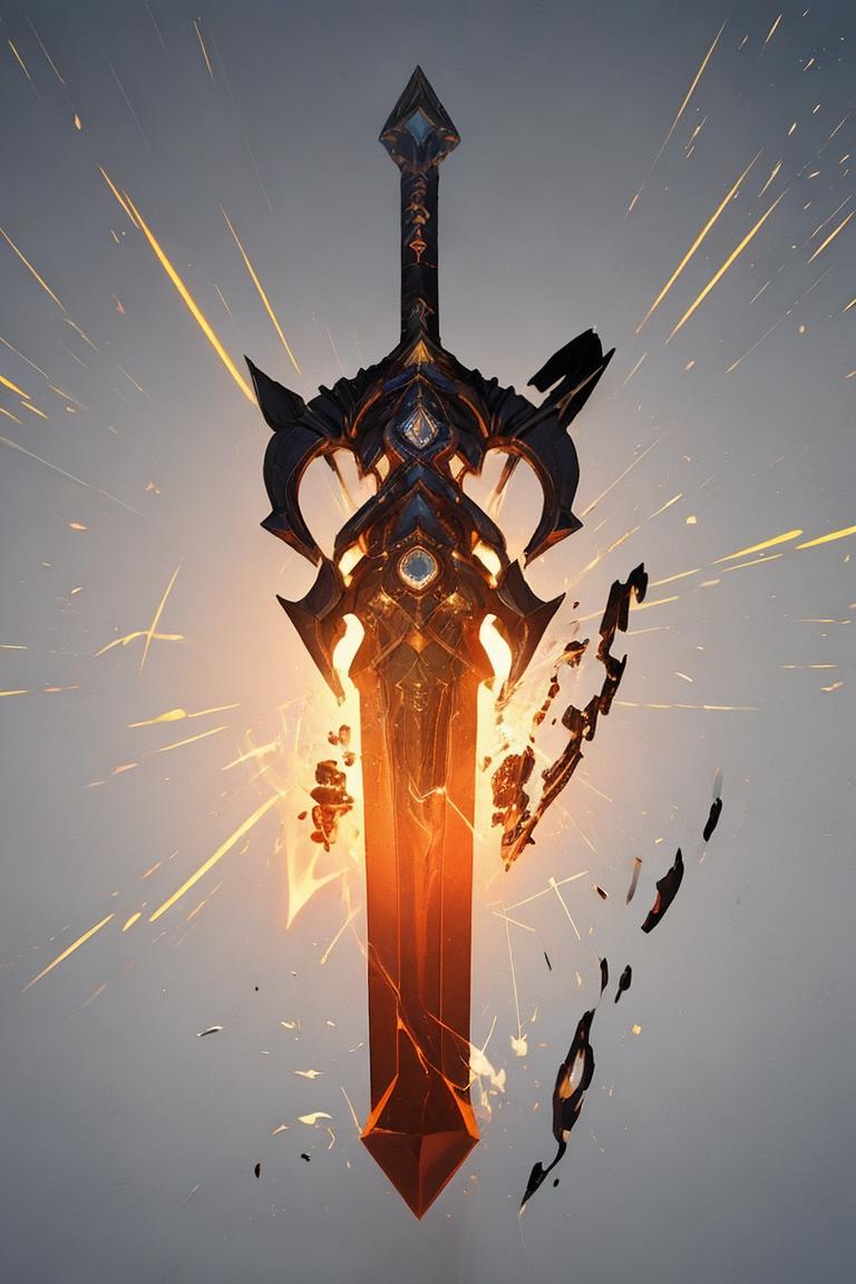 A close up of a sword with fire coming out of it - SeaArt AI